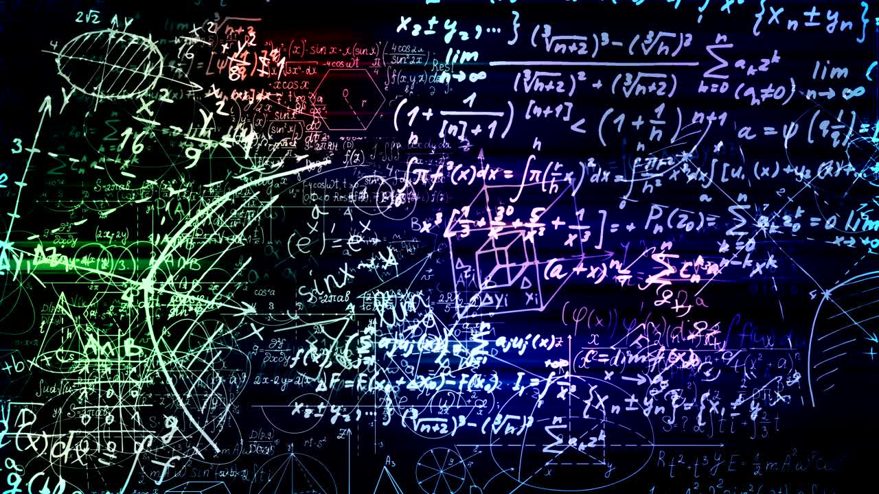 las fórmulas matemáticas abstractas se mueven en el espacio virtual. en bucle