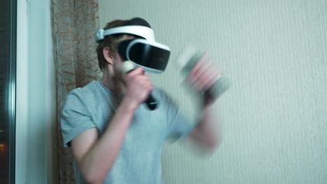 teenager having fun with vr headset and controller