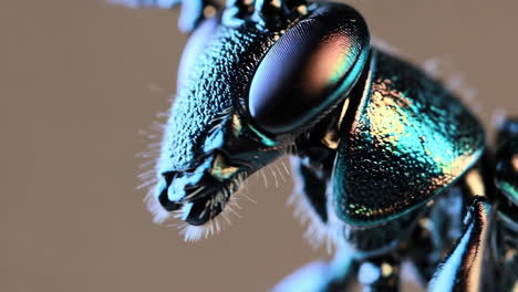 macro shot of an iridescent insect's head