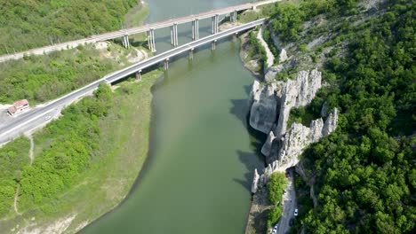 high aerial over wonderful rocks on tsonevo reservoir, asparuhovo, varna region