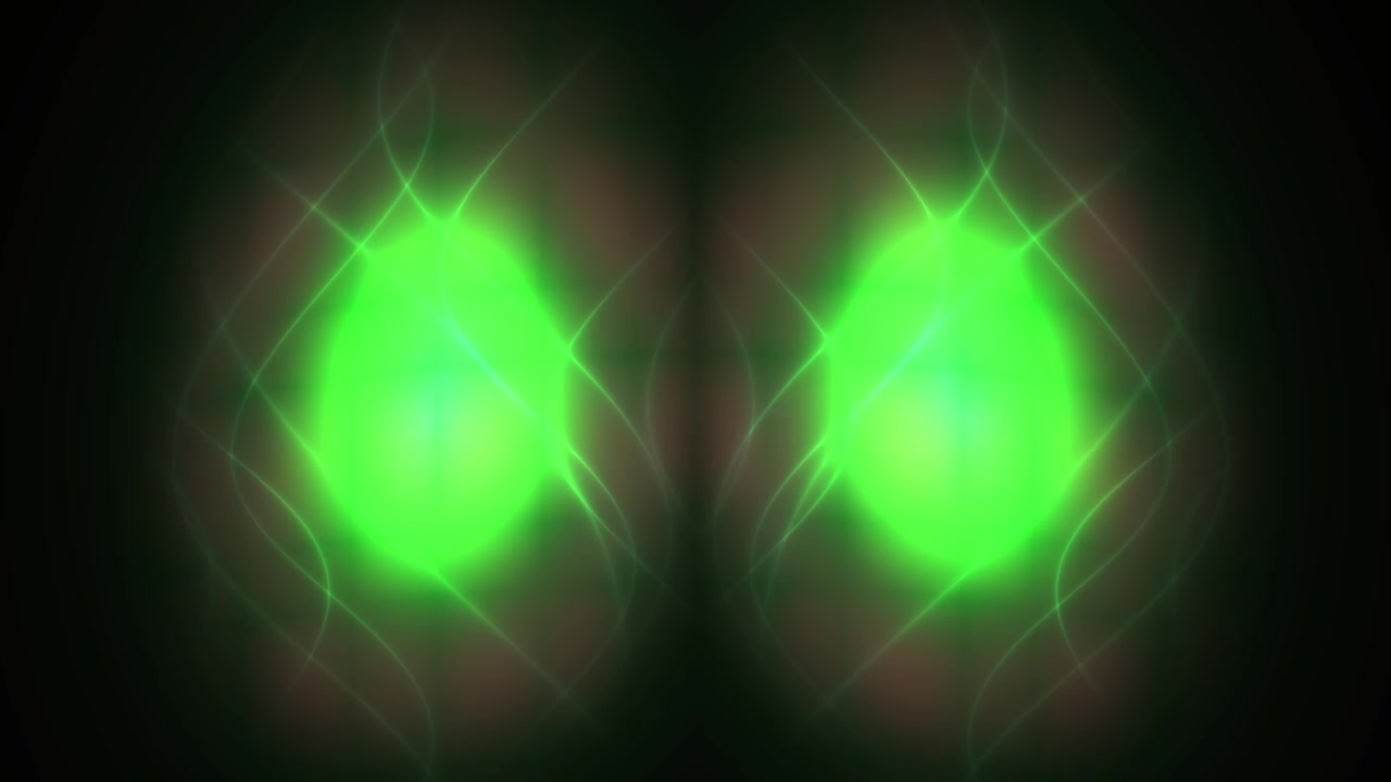 Abstract Symmetrical Green Glowing Light Patterns on Dark Background