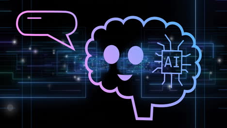 ai brain and speech bubble with digital circuits animation over dark background