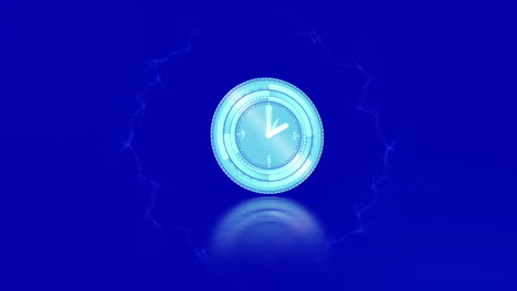 animación de reloj en movimiento sobre formas en fondo azul