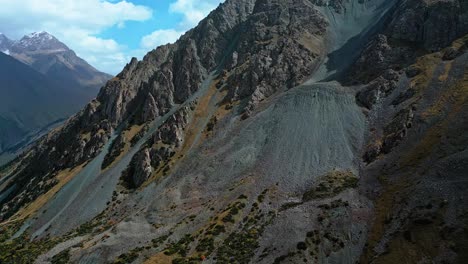 aerial, harsh terrain, mountain pass, barren kyrgyzstan, remote peaks