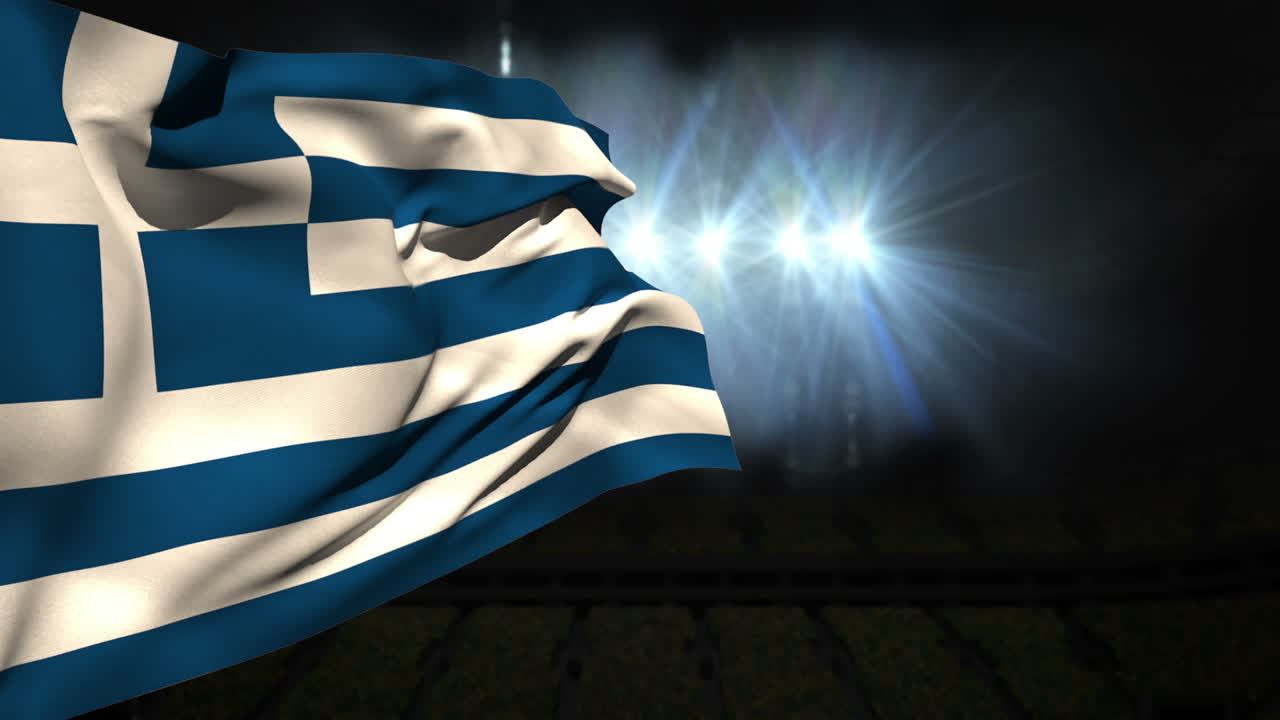 그리스의 큰 국기가 흔들리고 있다.