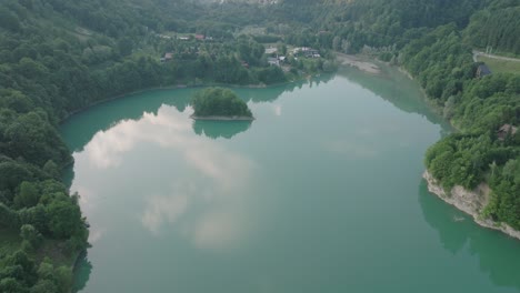 Fly-Over-Doftana-River-And-Coastal-Village-In-Prahova-County,-Romania