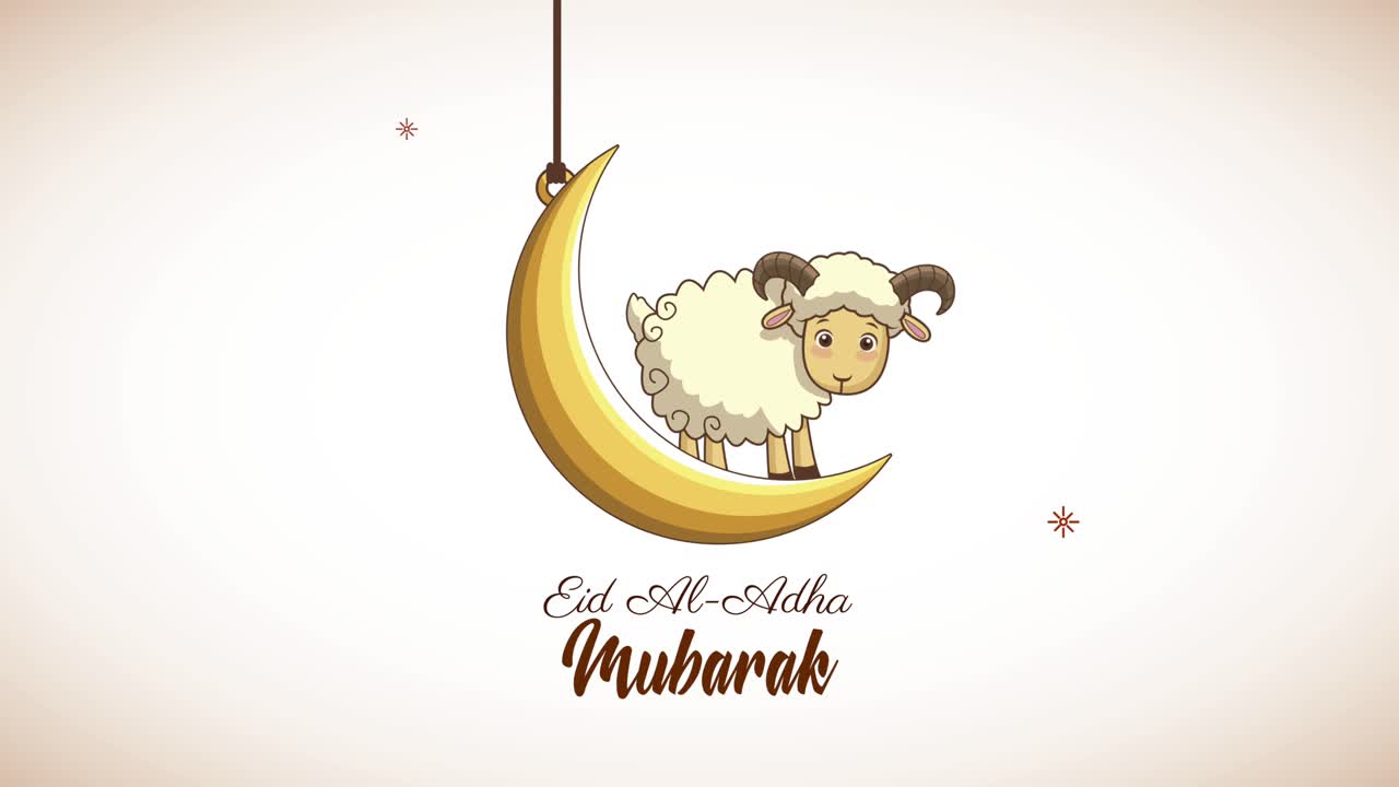 celebrazione dell'eid mubarak lettere con capra appesa alla luna