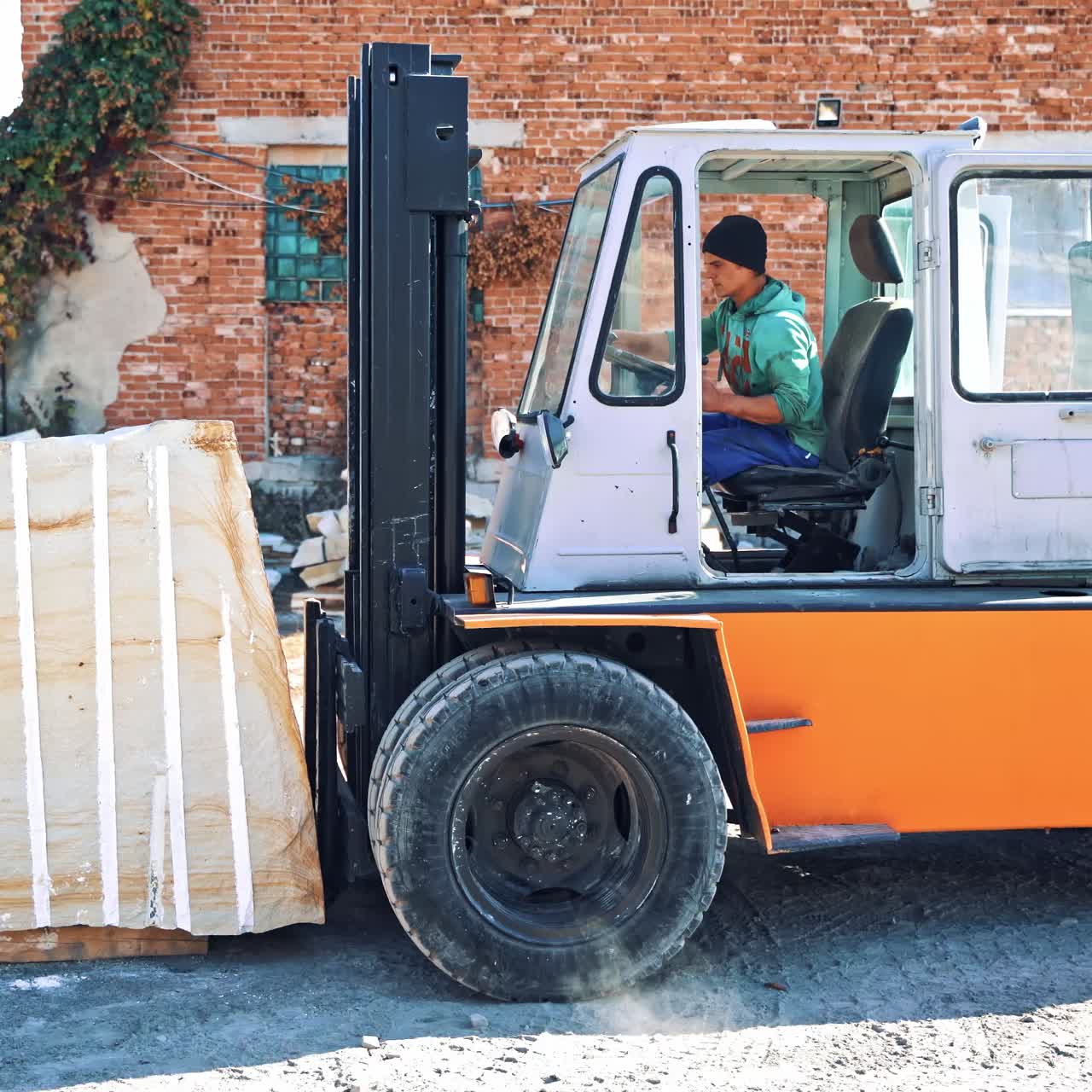 Forklift driving at quarry