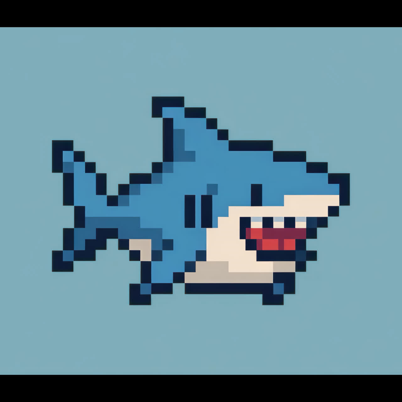 Pixelated shark over sunset ocean animation isolated asset, transparent 4K video, alpha channel