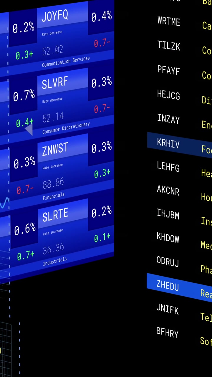 Animation of financial data processing over screens