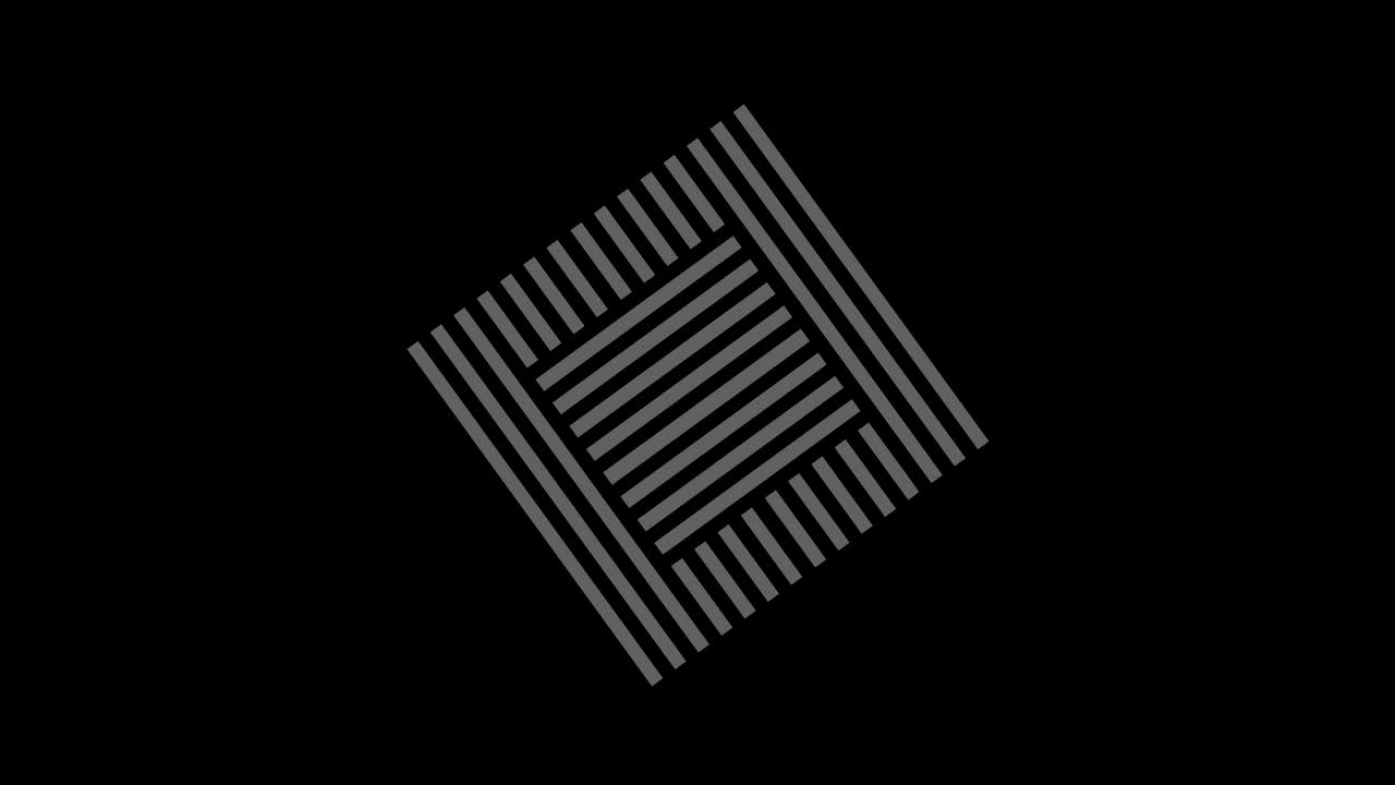 Graphic object in black and white with stroboscopic and hypnotic effect, which rotates clockwise decreasing the size from full screen to disappearing in the center, in 16: 9 video format