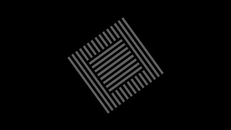 objeto gráfico en blanco y negro con efecto estroboscópico e hipnótico, que gira en el sentido de las agujas del reloj disminuyendo el tamaño de pantalla completa a desaparecer en el centro, en formato de video 16: 9