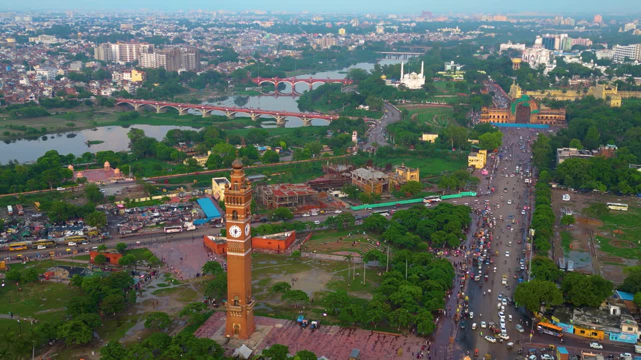 torre del reloj de husainabad y bada imambara india arquitectura vista desde un avión no tripulado