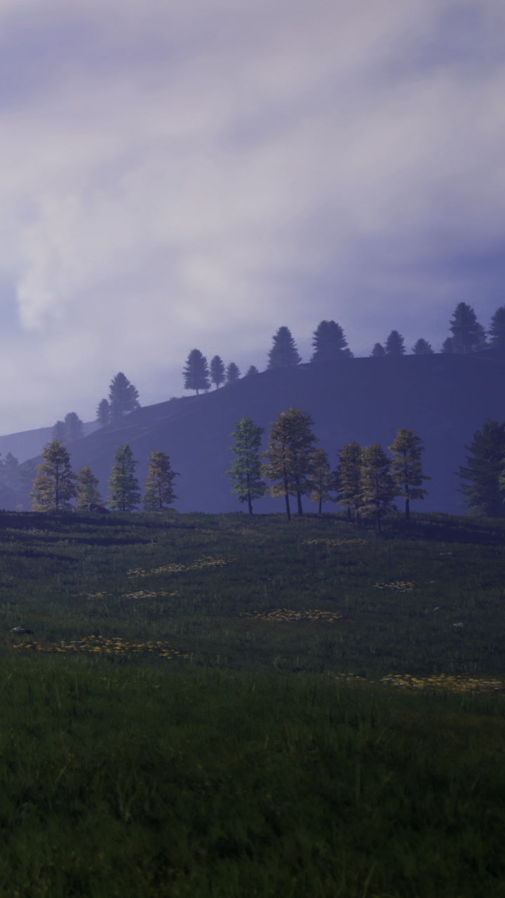 View of hills with trees and clouds during late afternoon daylight