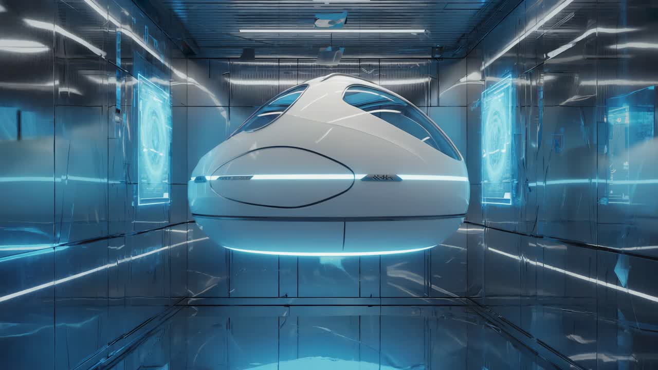 Futuristic Transportation Pod in High-Tech Tunnel