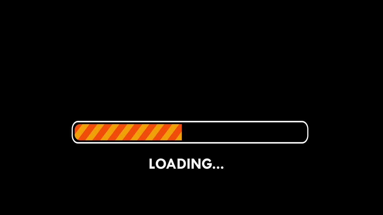 2D motion. Full download bar with loading message flashing while waiting.