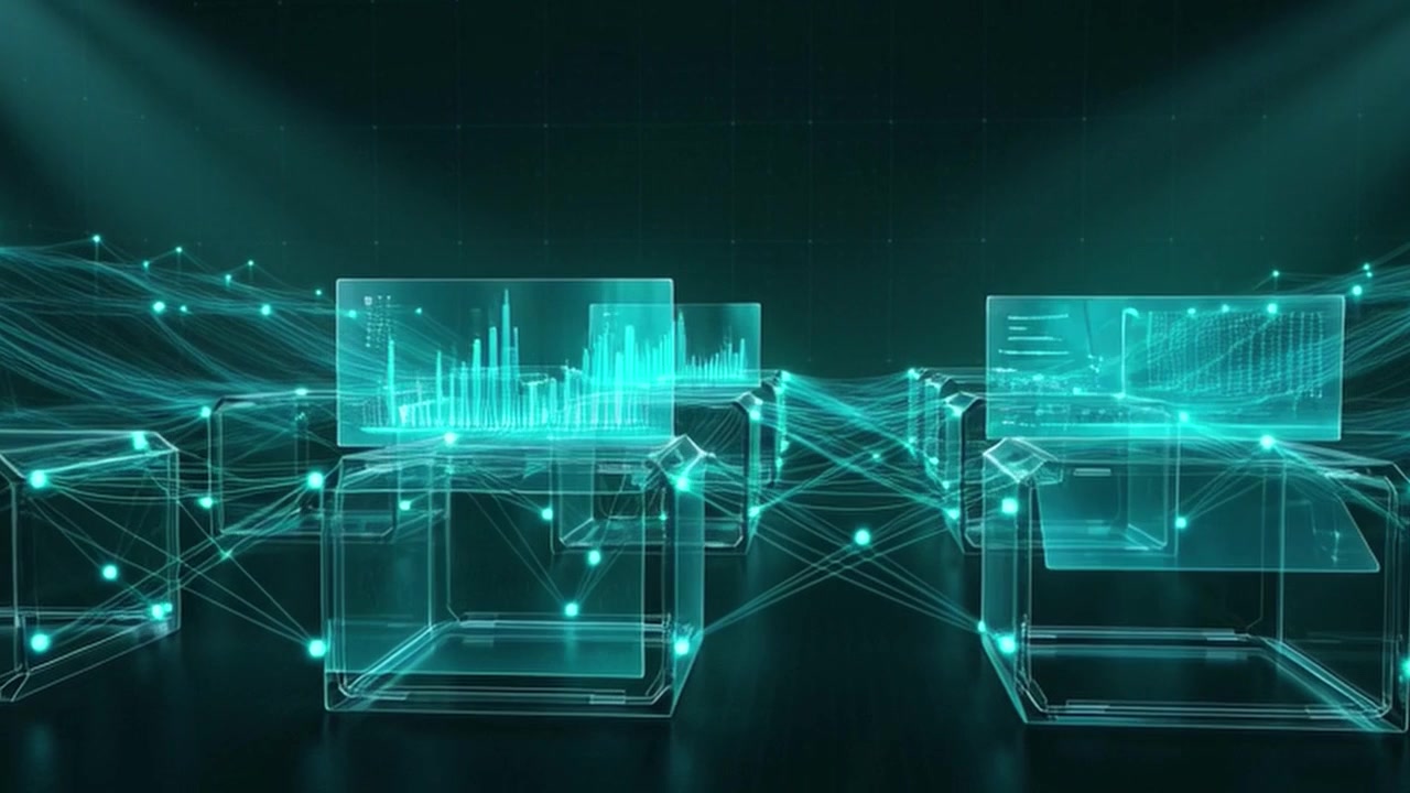 Digital Data Network with Floating Holographic Charts and Connected Cubes