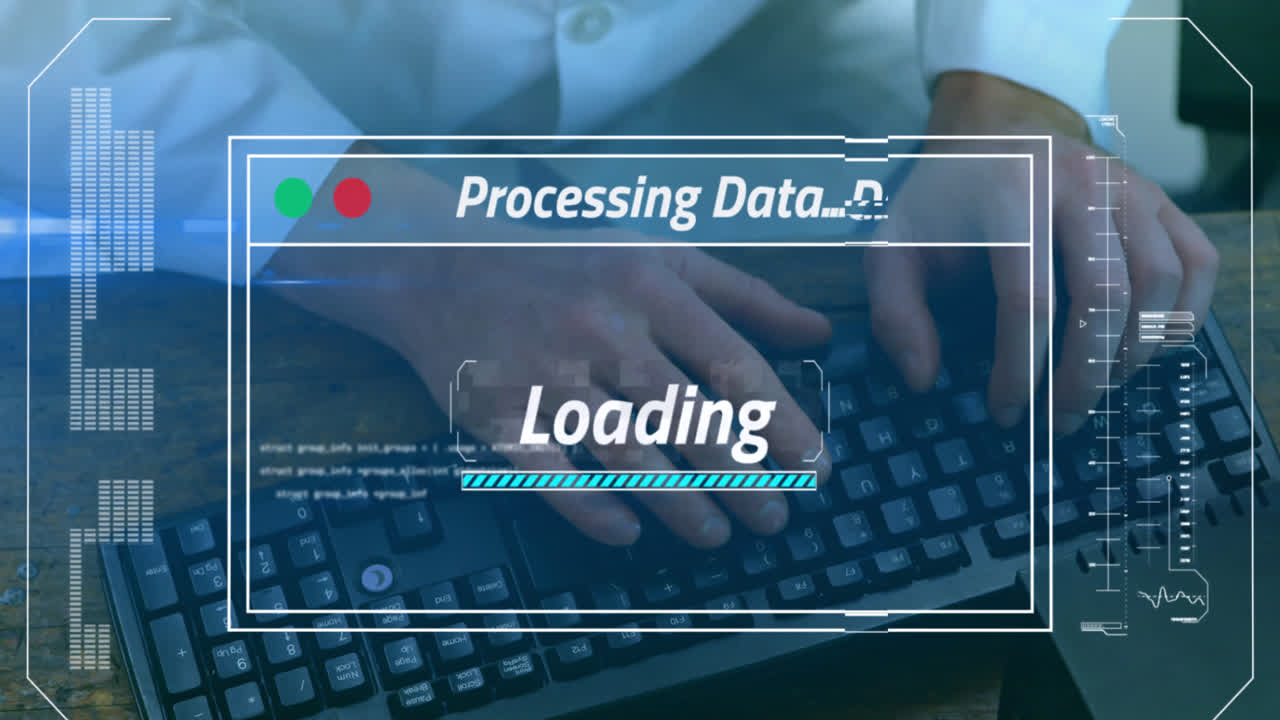 animatie van gegevensverwerking over zakenman op kantoor