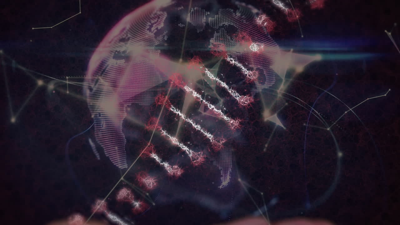 animación de la cadena de adn en movimiento a través de la red de conexión