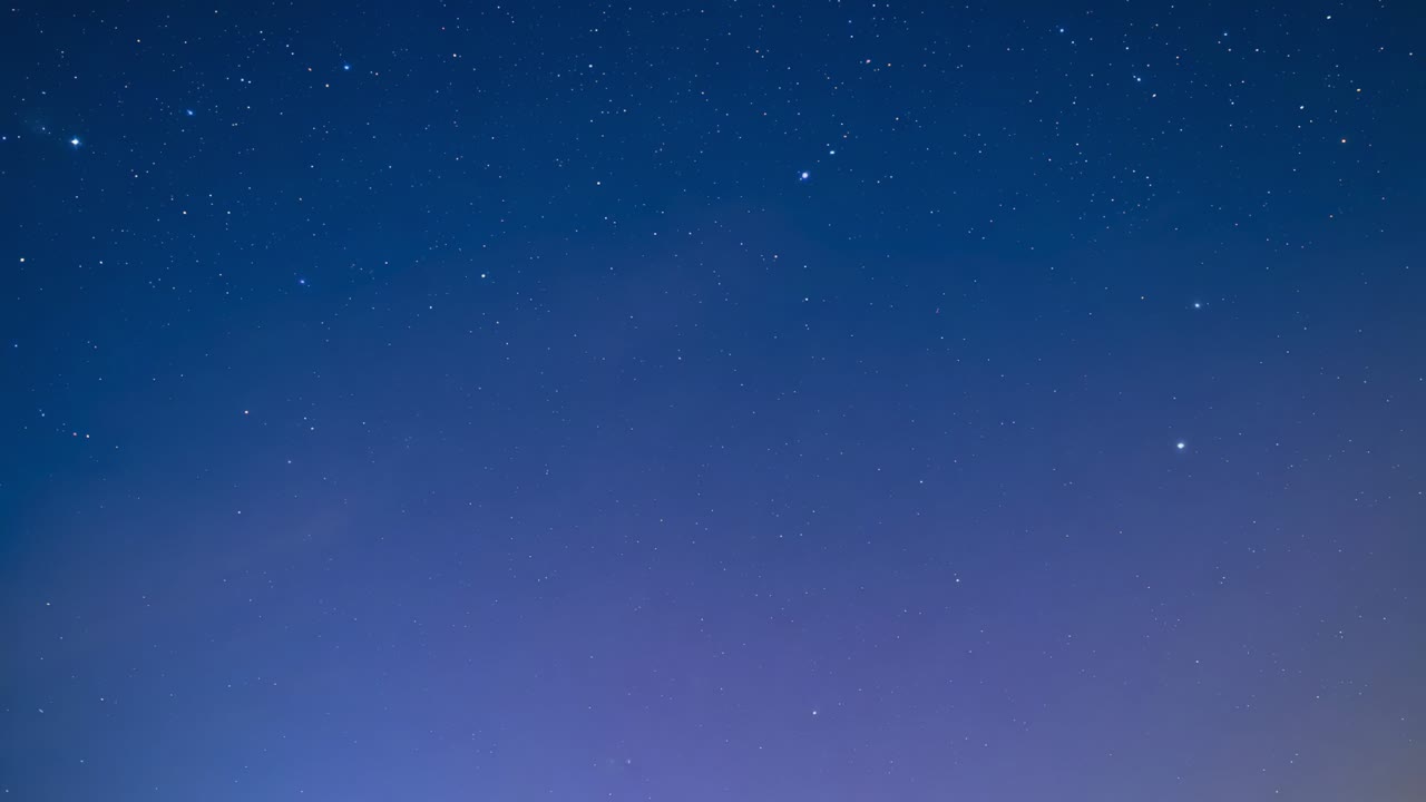 Showing night sky gaining more stars over five frames, featuring bright points, purple horizon glow