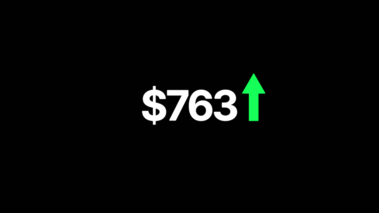 Importo in dollari in aumento con freccia verde verso l'alto su sfondo nero