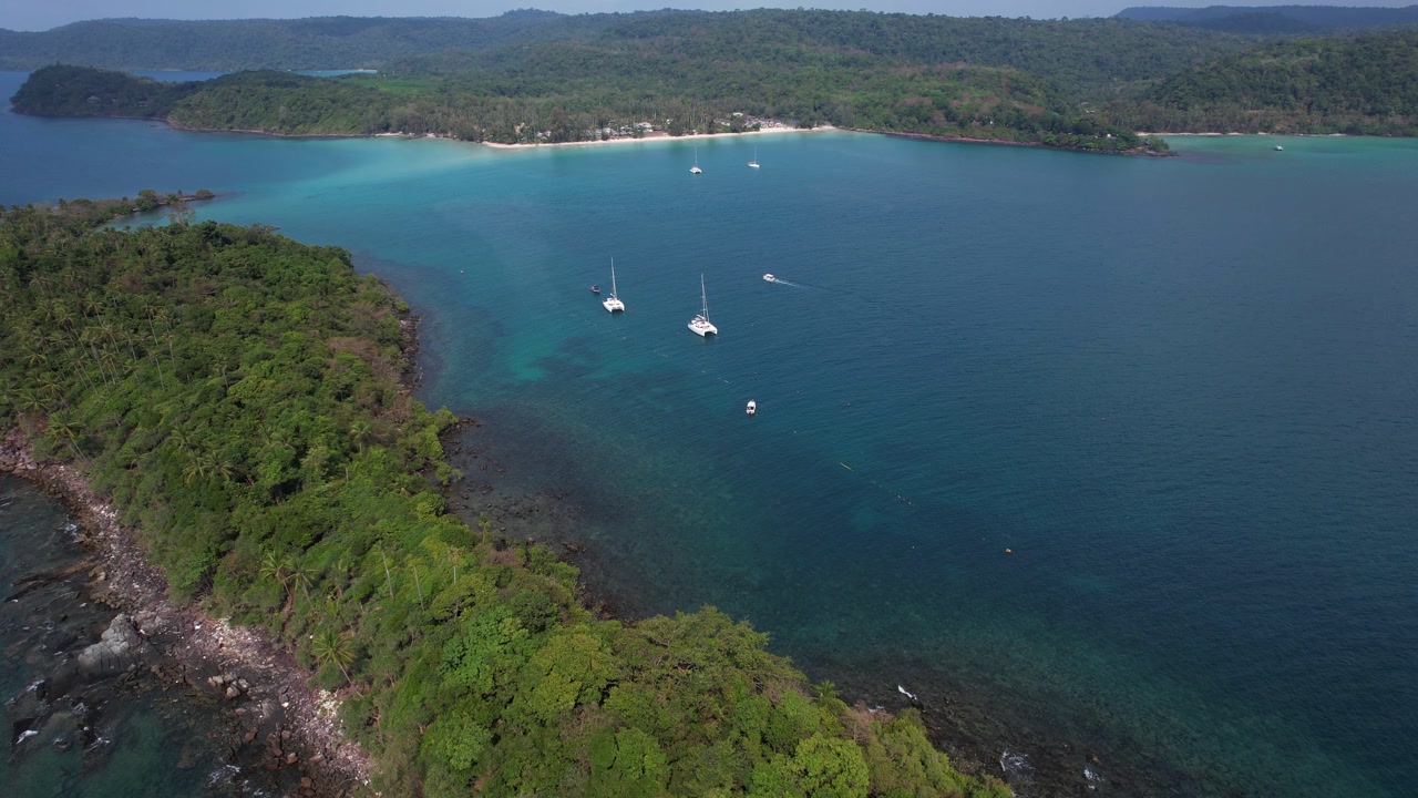 Above View Of Tropical Small Island Of Ko Raet In Koh Kood, Trat Province, Thailand. Aerial Shot