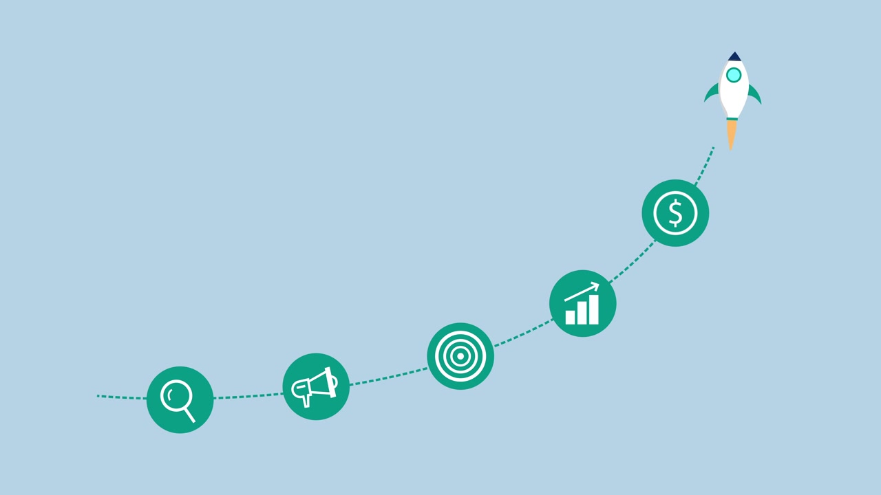 Animated Rocket Launching with Business Growth Milestones