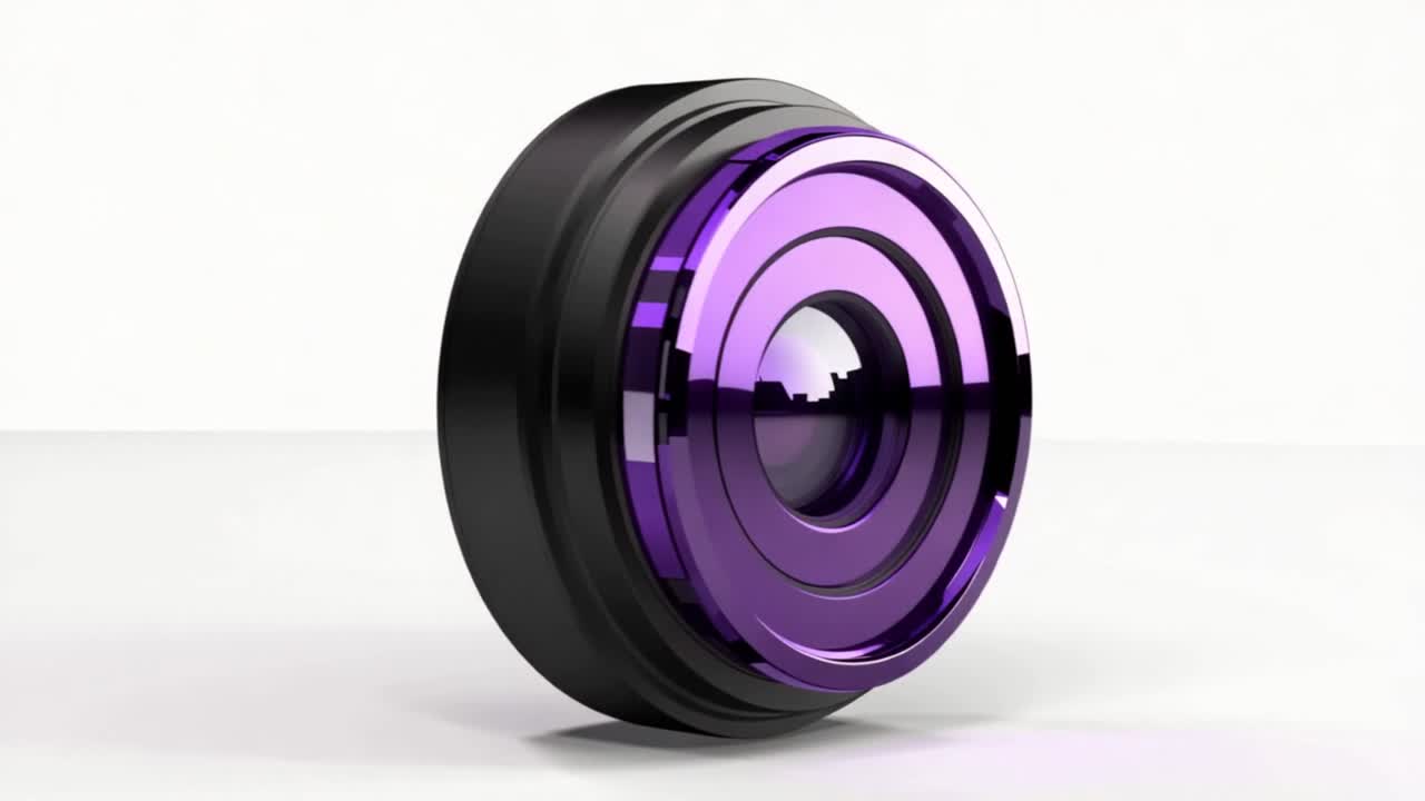 3D-render af en roterende sort og lilla kameralinse