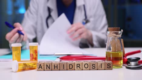 anhidrosis medical concept with doctor, medication, and diagnosis materials