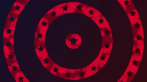 american flag with turning stars on spinning red circles on brown background