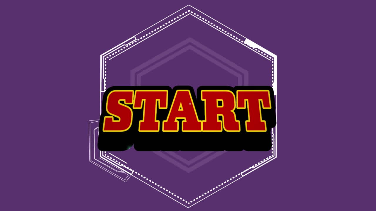 animación del texto de inicio sobre un fondo púrpura.