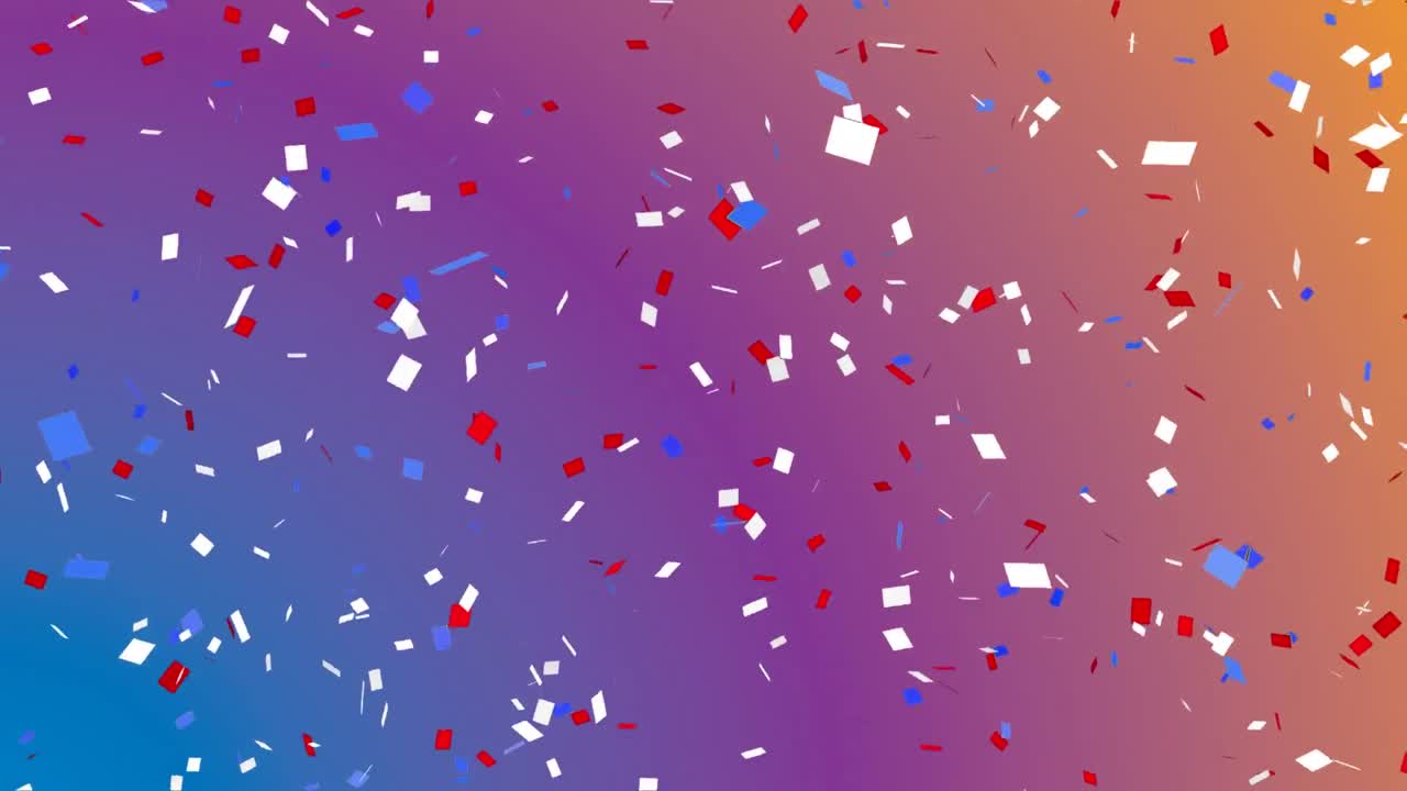 Animation of confetti falling over gradient blue to yellow background