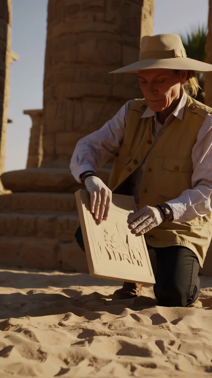 Archaeologist Examining Ancient Egyptian Tablet