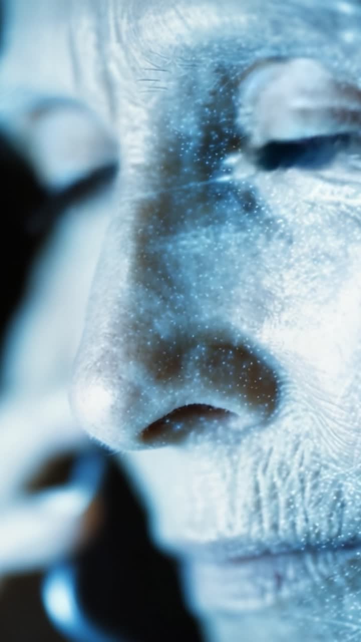 An Intimate Reflection: Close-Up of an Elderly Woman's Face as She Engages in a Deep Conversation on the Phone, Capturing Emotion and Experience