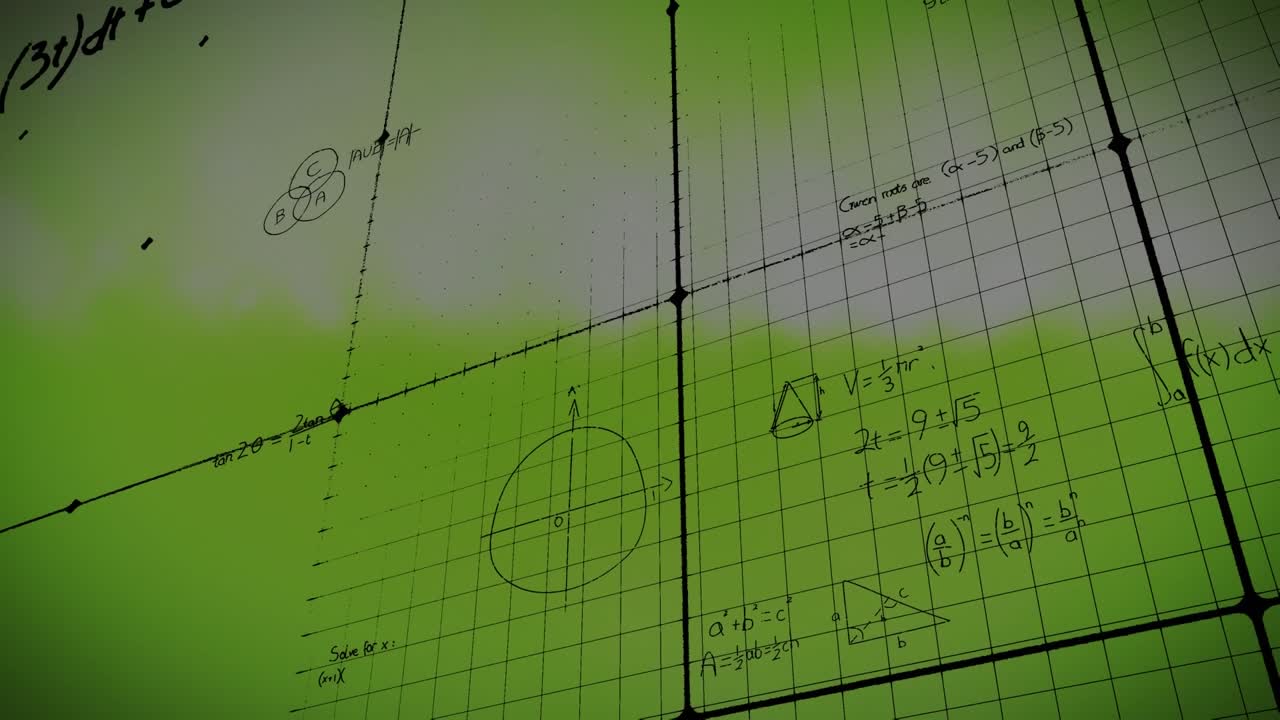 Animation of mathematical formulas over grey background