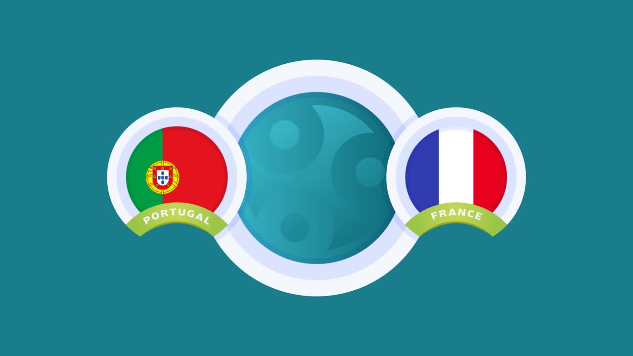 포르투갈과 프랑스 경기 축구 비디오 애니메이션 축구 2020 챔피언십 경기 폴에 국가 발 대 팀 인트로 스포츠 배경, 경쟁 4k 애니메이션