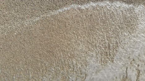 Foamy-Sea-Waves-Splashing-On-Sandy-Beach-Of-Agia-Kiriaki-In-Kefalonia,-Greece---aerial-top-down