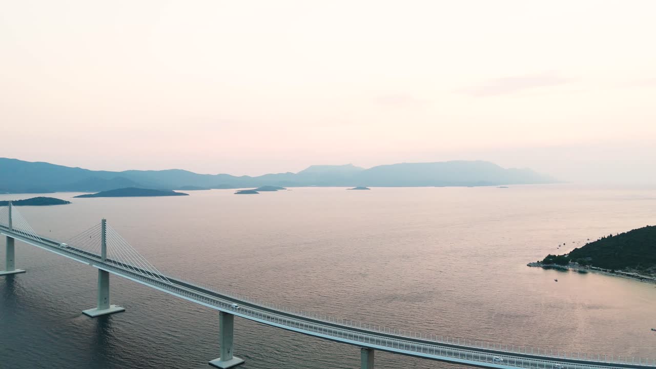 Aerial View Of Peljesac Bridge (Peljeski Most) Over The Neretva Channel In Dubrovnik-Neretva, Croatia