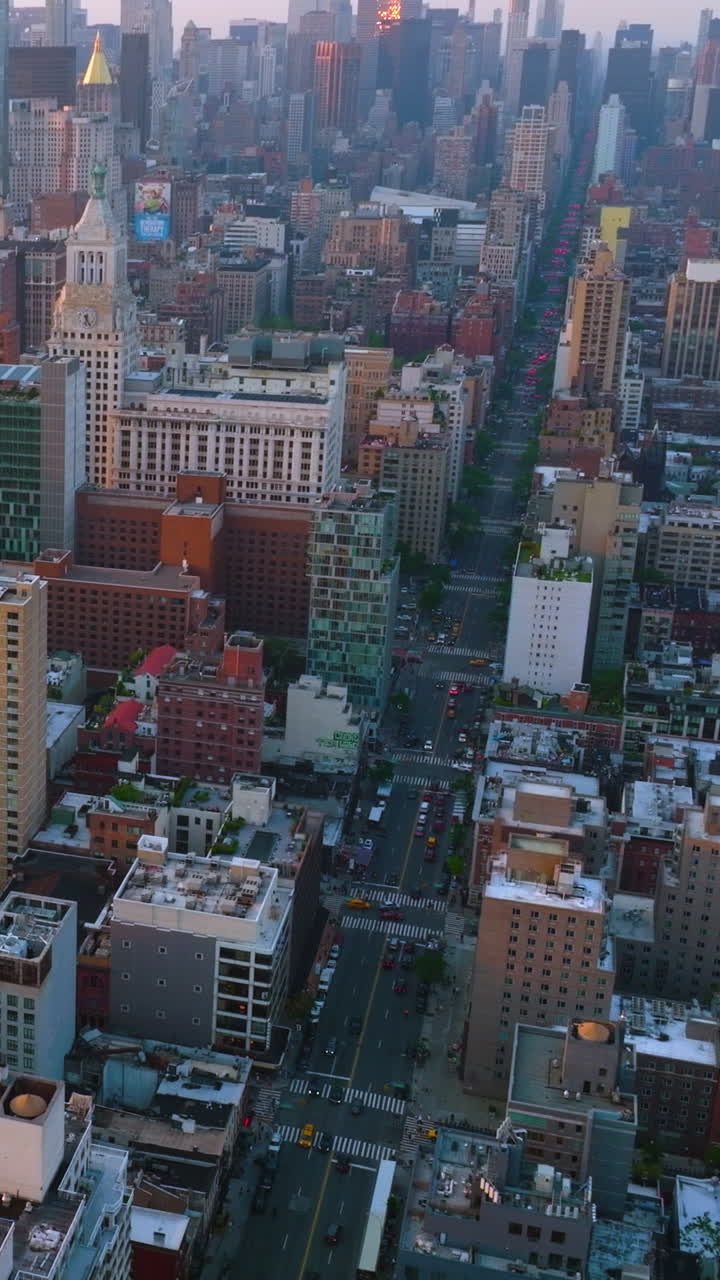 Scenery of varied New York architecture. Beautiful buildings of gorgeous metropolis from aerial perspective. Vertical video