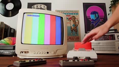 retro gaming setup with vintage tv