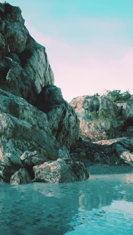 peaceful ocean view with rocks and a clear blue sky