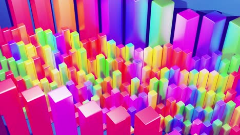 infografías abstractas de columnas multicolores en filas, hermoso fondo para transmisión analítica. fondo de bucle brillante con animación suave. matriz de barras adecuadas para temas financieros