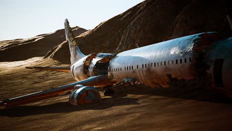 avión aplastado abandonado en el desierto