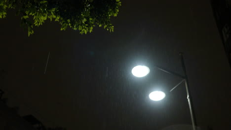 street lantern under the rain at night