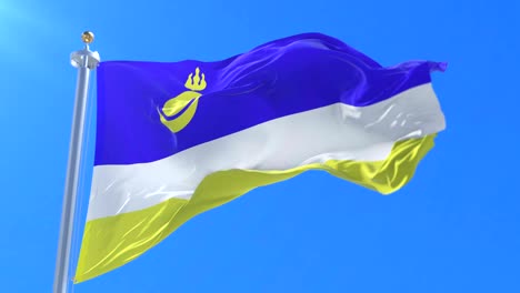 flag of the republic of buryatia waving at wind with blue sky, loop