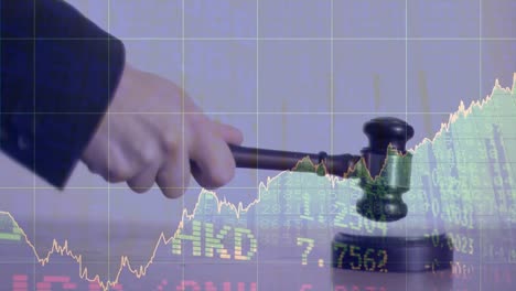 Animation of statistics and financial data processing over auctioneer&#039;s hammer