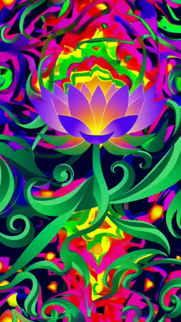 vibrant lotus in psychedelic abstract garden