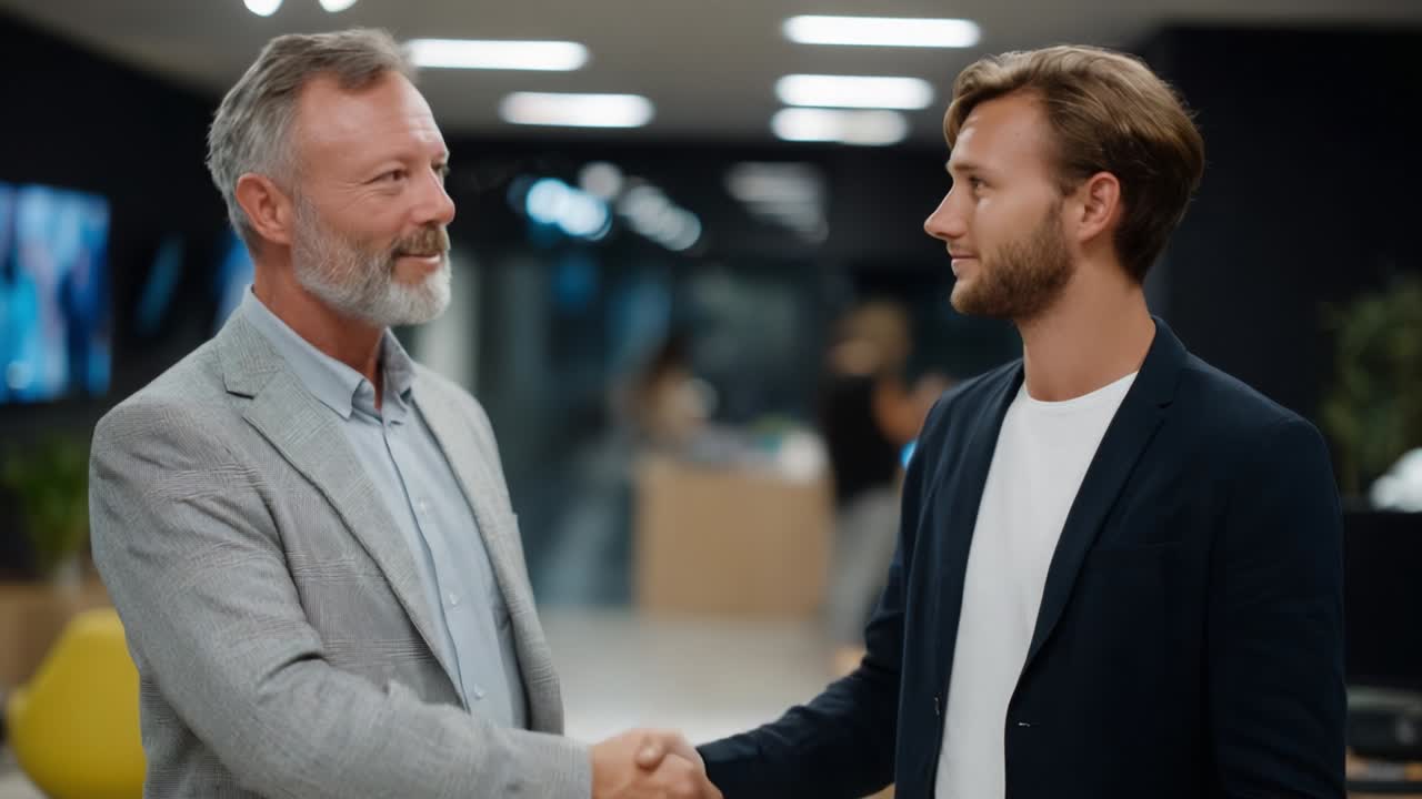To forretningsfolk, der giver hånd under et møde
