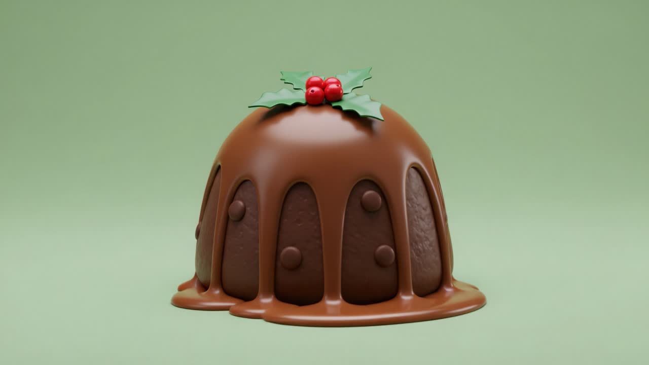 Delicious Christmas Pudding: A Decadent Chocolate Dessert with Holly Leaf and Berries Perfect for Holiday Celebrations and Festive Gatherings