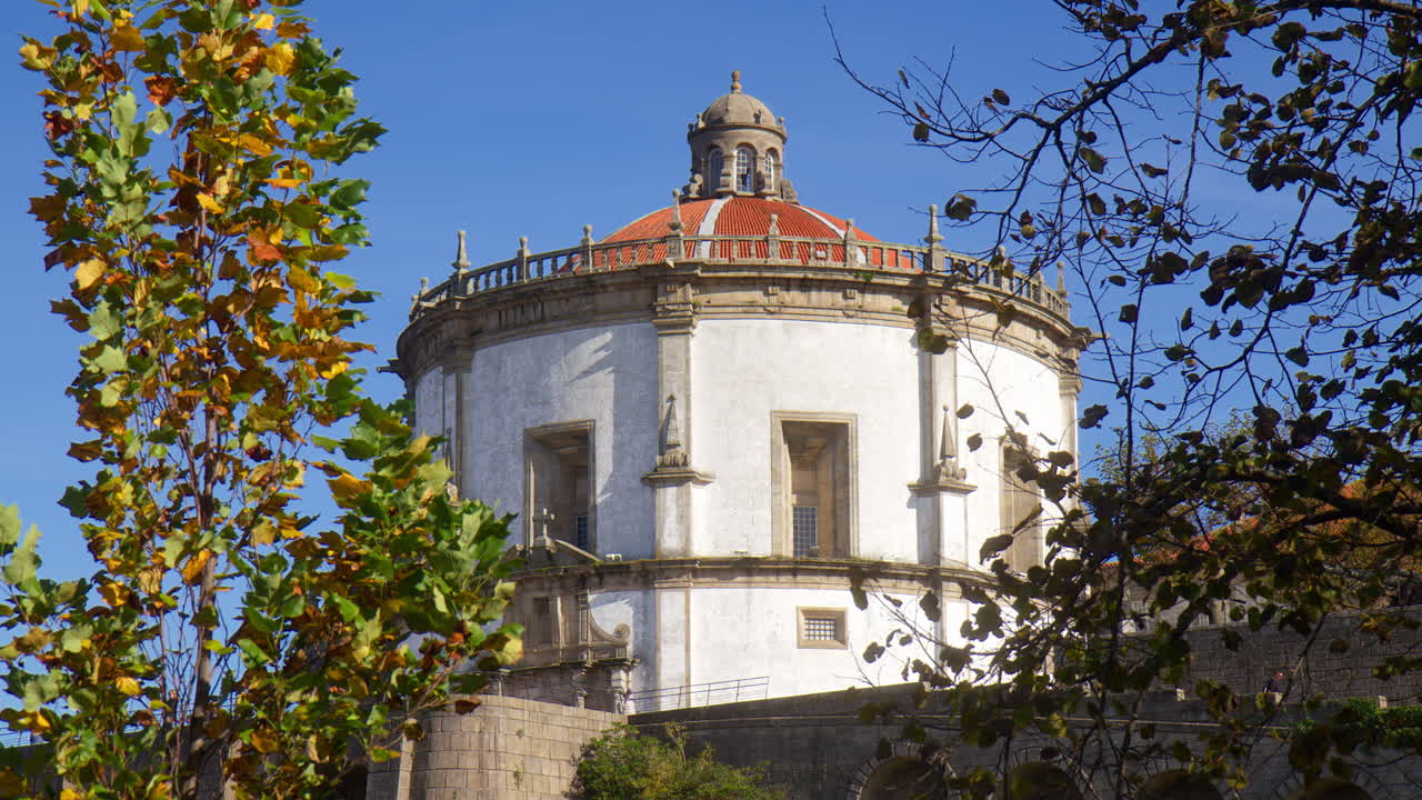 Exterior Of The Monastery Of Serra do Pilar Against Blue Sky In Vila Nova de Gaia, Portugal. static shot